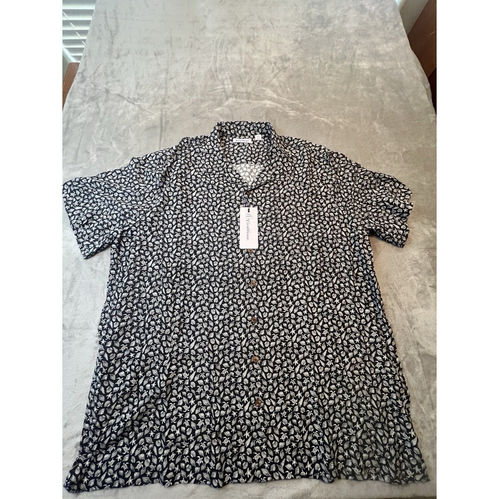 Caribbean Mens Shirt 3XT Black White Seashell Print Short Sleeve NWT